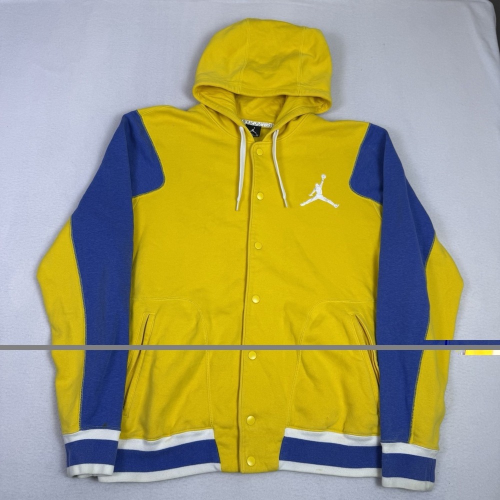 Jordan Mens XL Varsity Hoodie Snap Front Yellow Blue Jumpman Colorblock Jacket